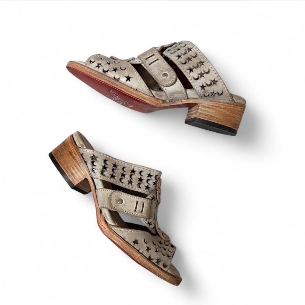 Freebird Moonstar Distressed Leather Moon and Star Cutout Mule Sandals